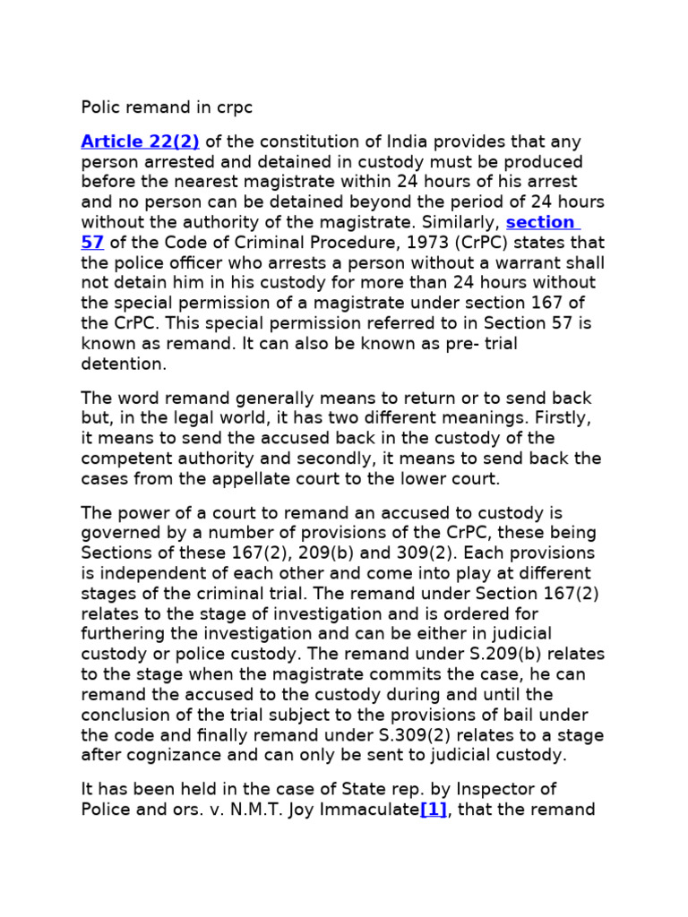 Understanding Police Remand in CrPC | PDF | Arrest | Detention ...