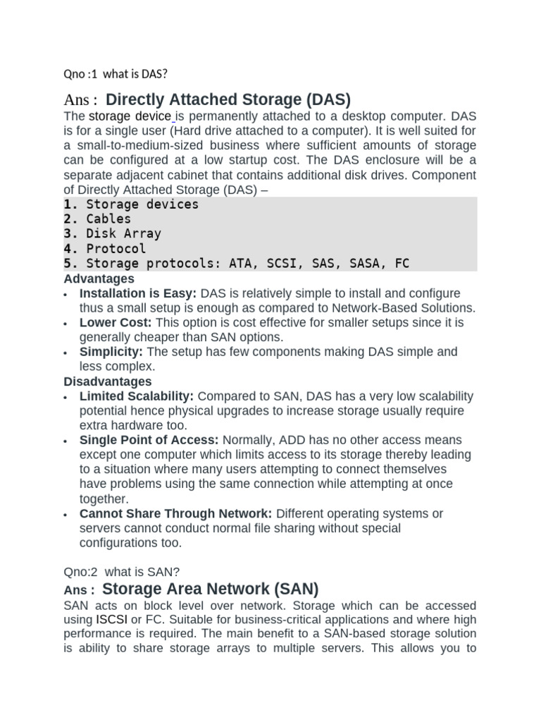 DAS vs SAN vs NAS: Storage Solutions Explained | PDF | Computer Network ...