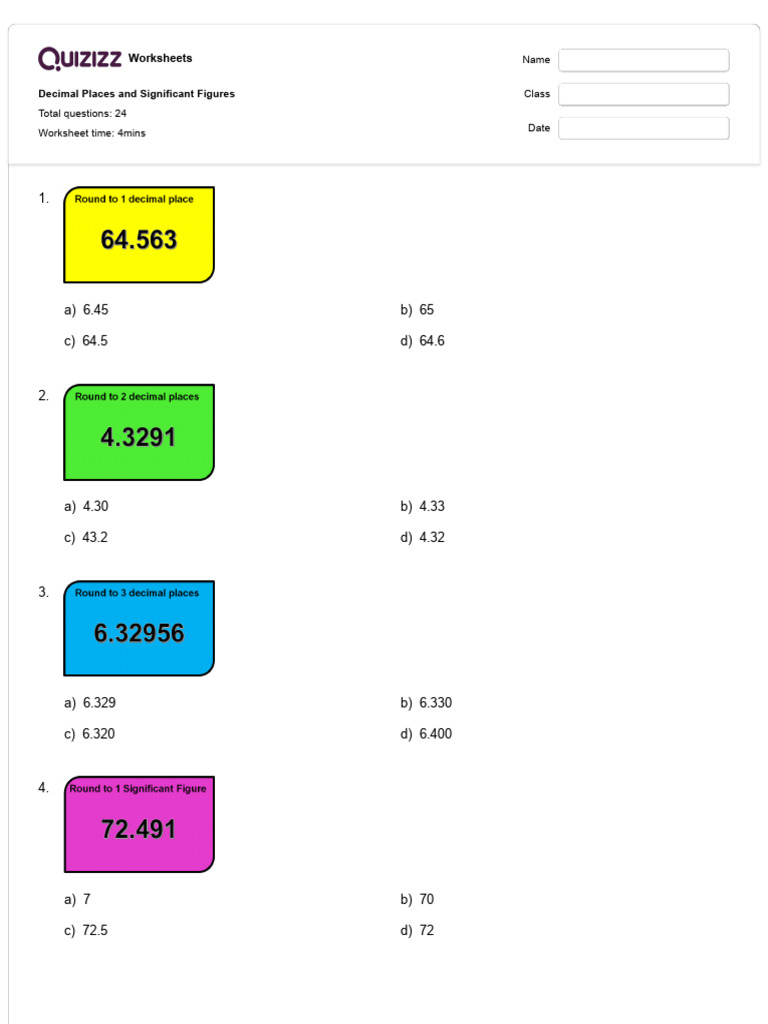 Decimal places and significant figures 01 key pdf