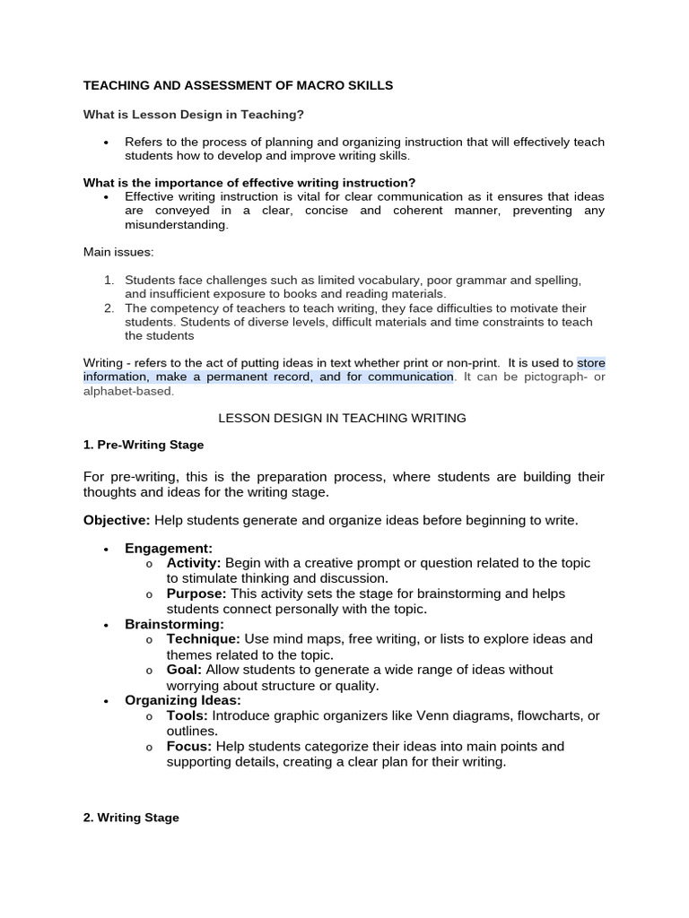Lesson design in teaching writing pdf