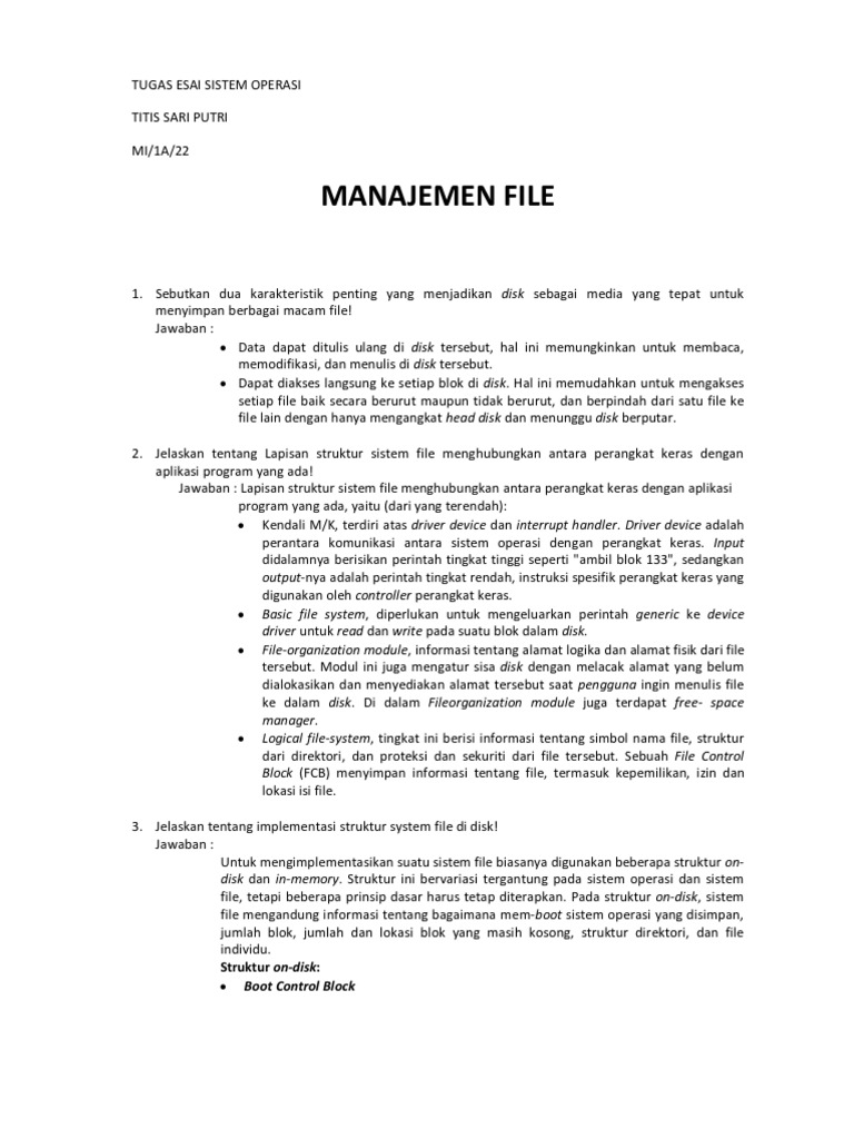 Manajemen File dalam Sistem Operasi | PDF