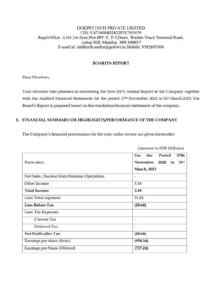 Directors Report As Per Section 134 (3) - 01082023 | PDF