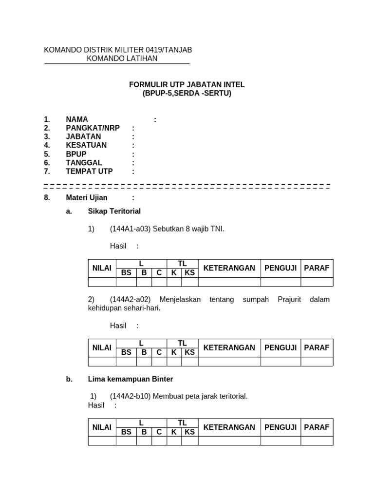 Formulir Utp Umum Intel | PDF