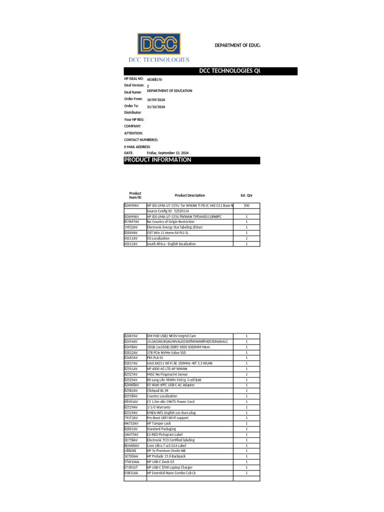DCC HP Quote - 46368170v2 | PDF