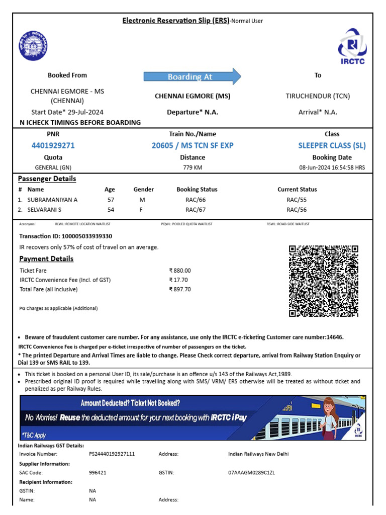 Train Ticket 29 July | PDF