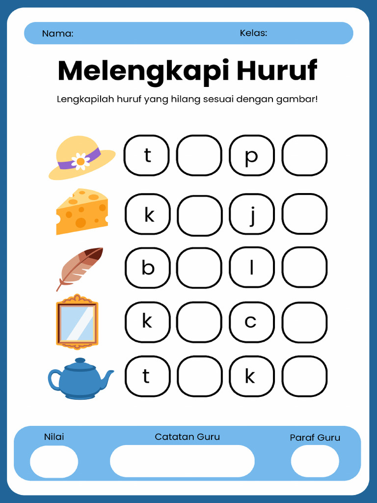 Melengkapi Huruf Worksheet Biru Dan Putih Gaya Ilustratif Pdf