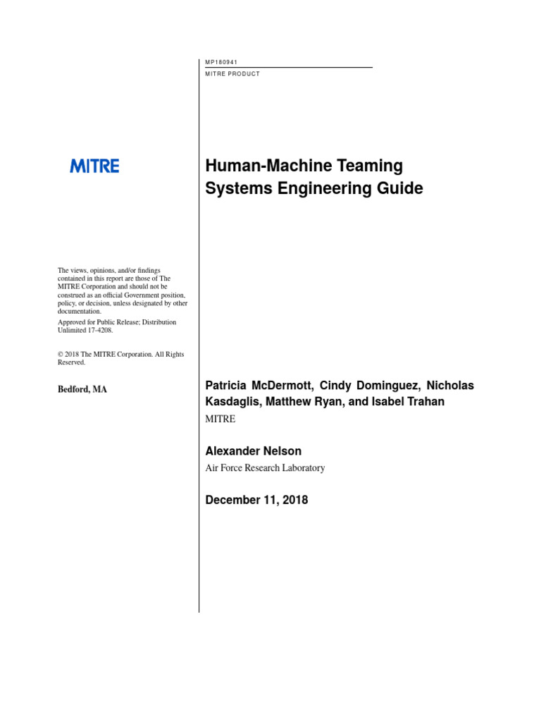 Prs 17 4208 Human Machine Teaming Systems Engineering Guide | PDF