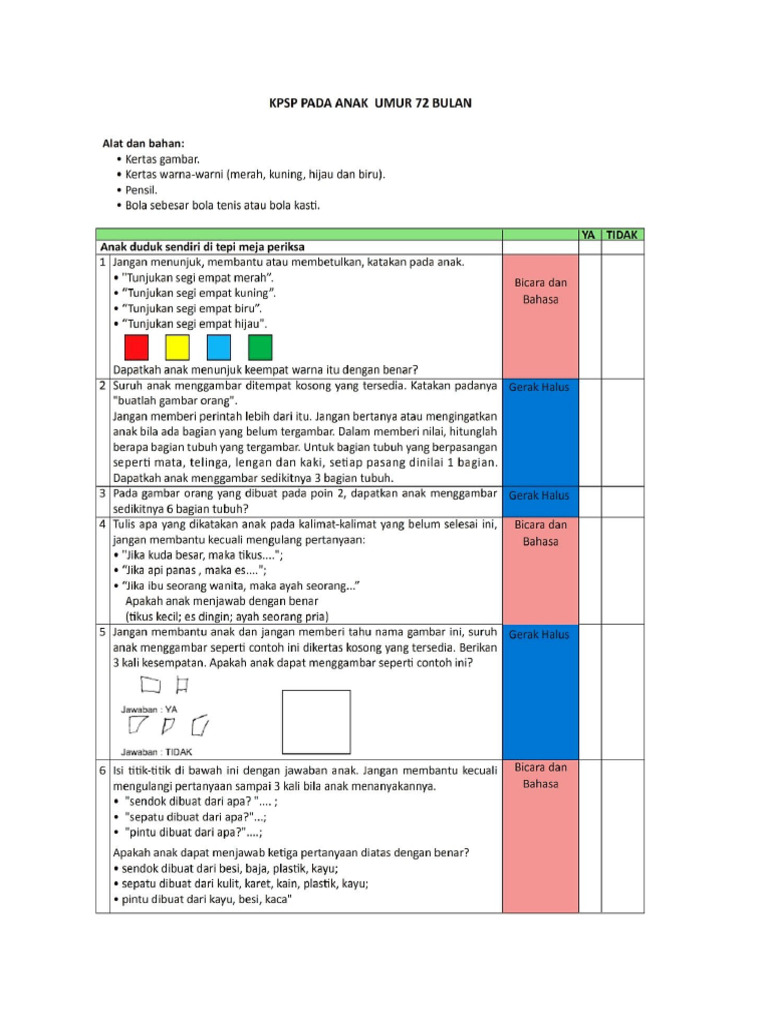 KPSP Formulir sesuai Usia | PDF