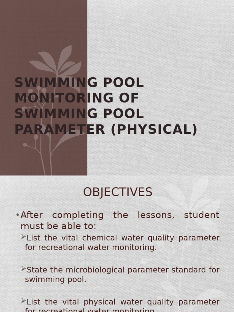 Swimming Pool Monitoring of Swimming Pool Parameter (Physical) | PDF