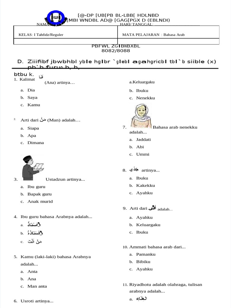 Kumpulan Soal Bahasa Arab Kelas 1 Semester 2
