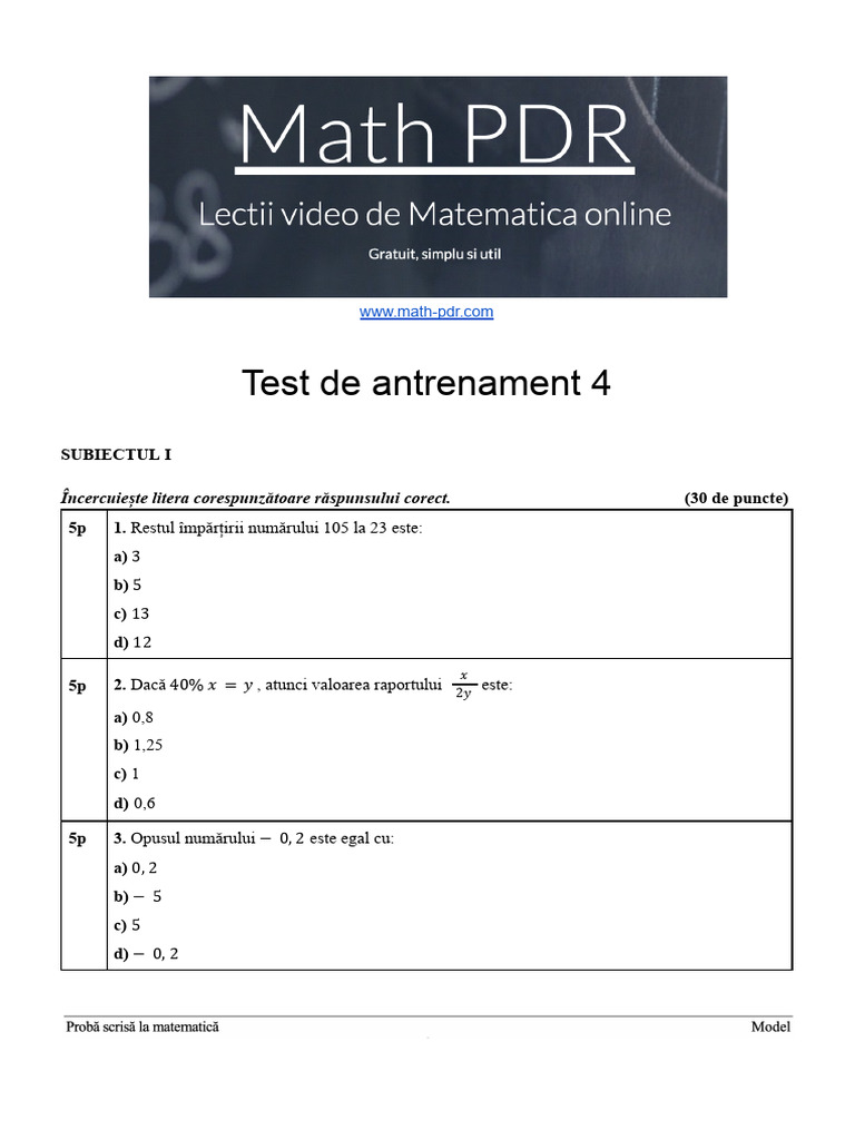 Test 4 de Antrenament Pentru EN | PDF