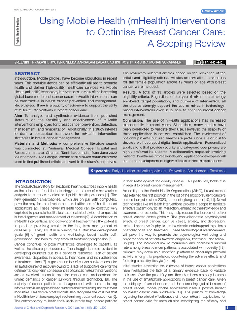 mHealth Interventions for Breast Cancer Care | PDF | Systematic Review ...