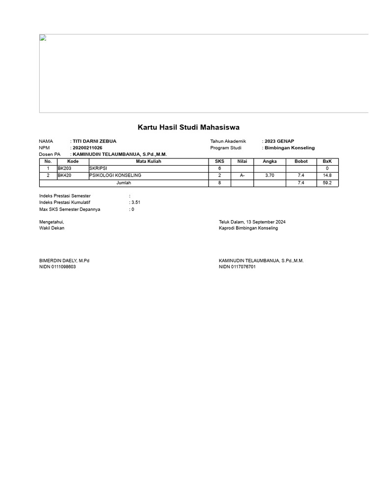 Kartu Hasil Studi Mahasiswa Pdf