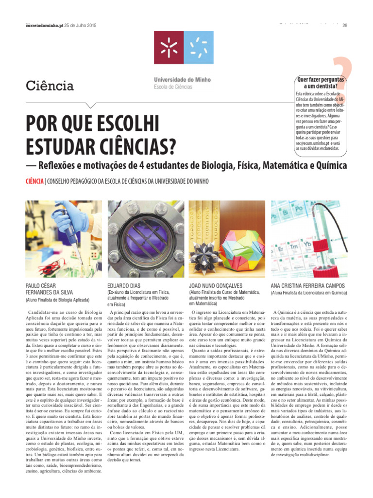 Por Que Escolhi Estudar Ciências? | PDF