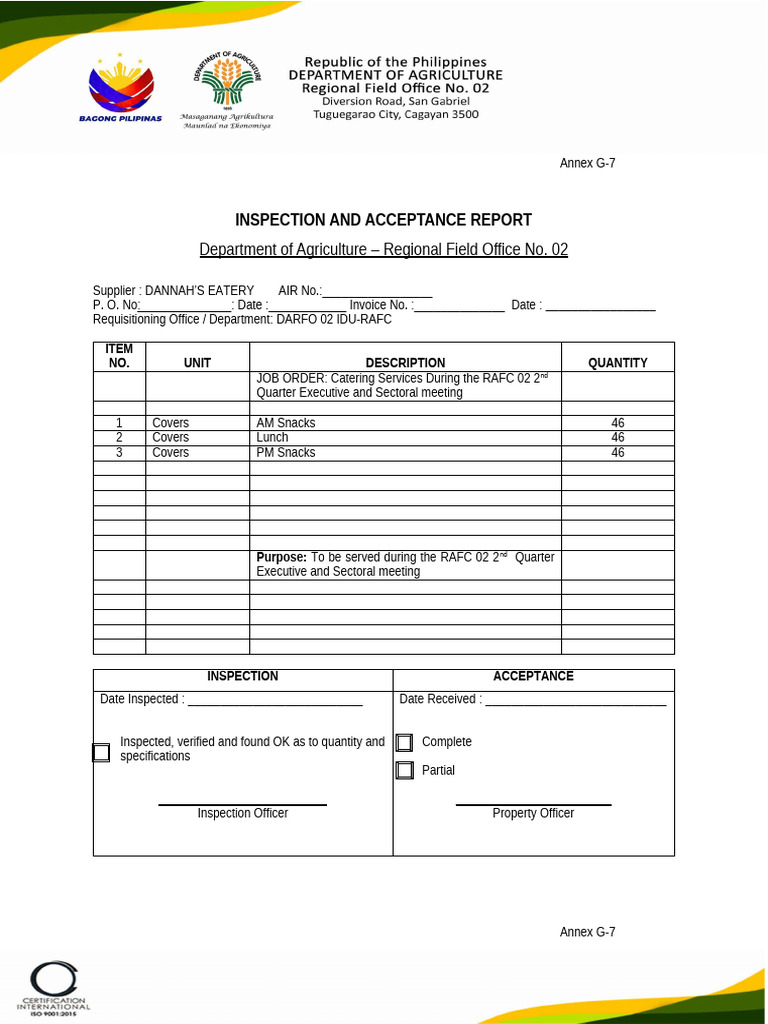 Department of Agriculture - Regional Field Office No. 02: Inspection ...