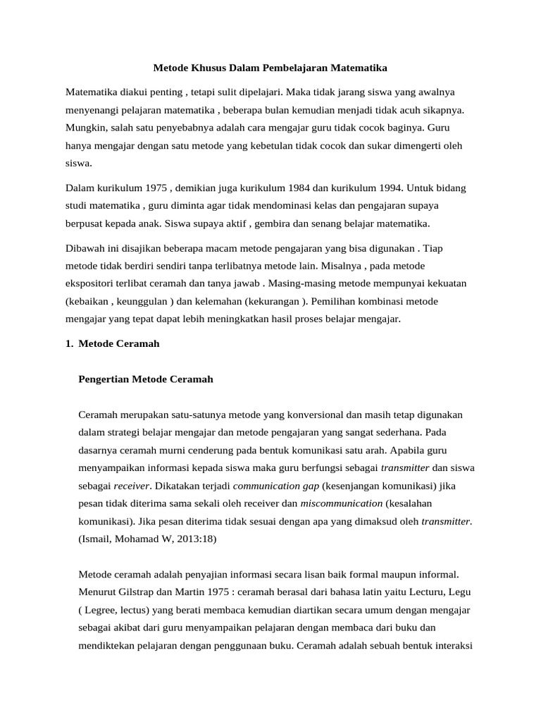 Metode khusus dalam pembelajaran matematik ahli 1 pdf