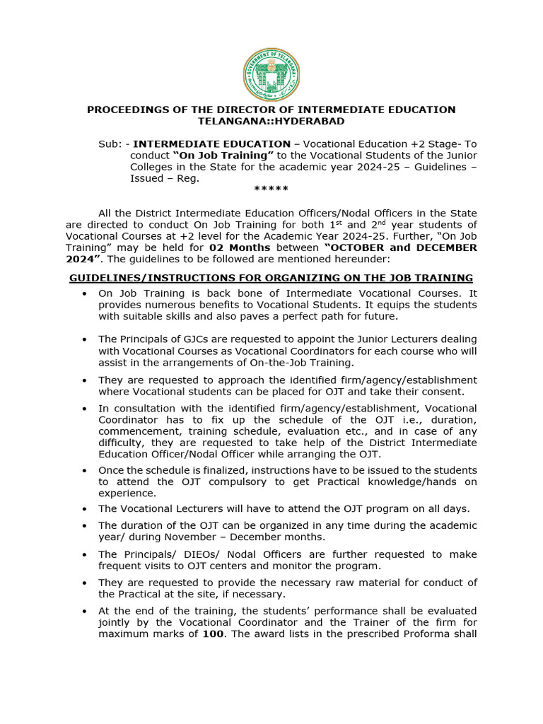 Ojt Guidelines - 2024 | PDF