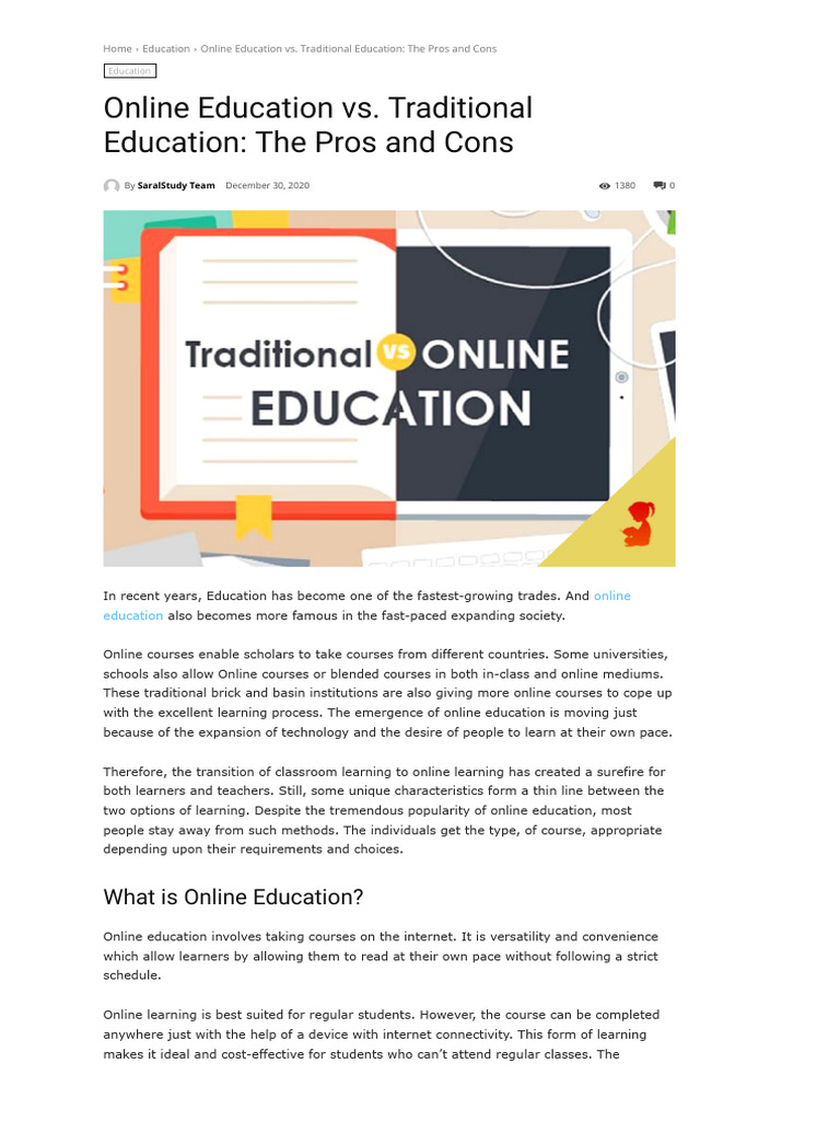 Online Education vs. Traditional Education The Pros and Cons