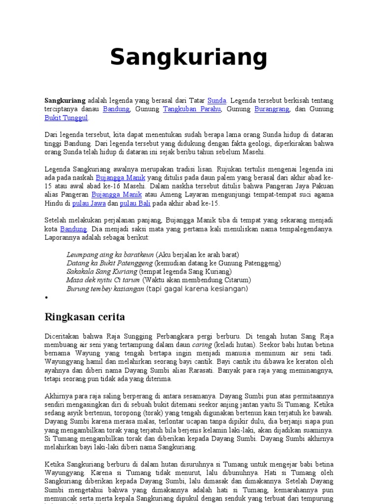 Sangkuriang Adalah Legenda Yang Berasal Dari Tatar Sunda 2