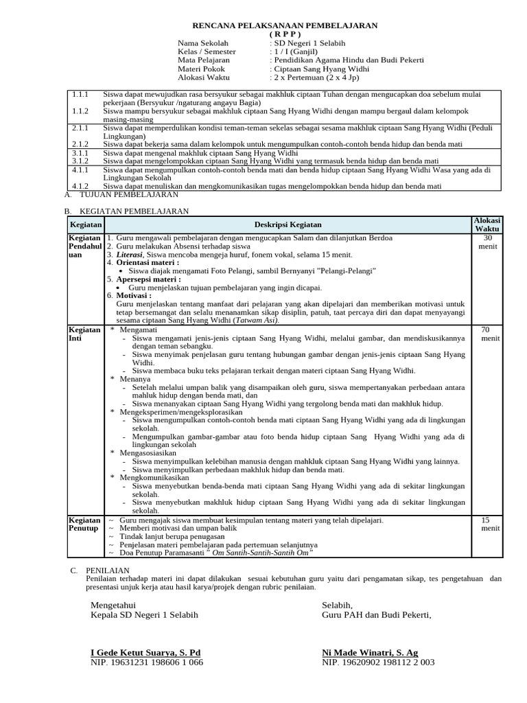 Rencana Pelaksanaan Pembelajaran (RPP) | PDF