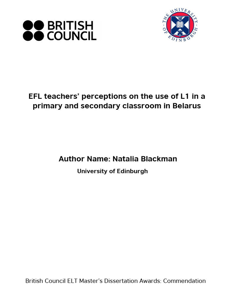 Efl Teachers Perceptions On The Use of l1 Use in Belarus v2 0 | PDF