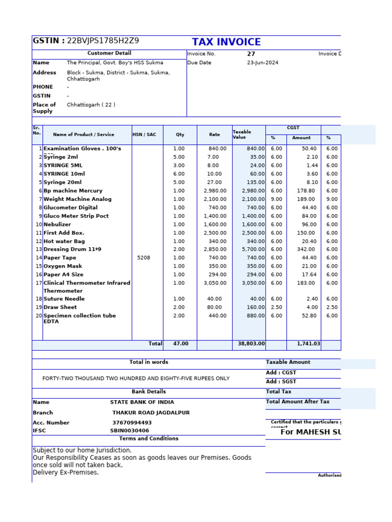 Tax Invoice for Medical Supplies | PDF