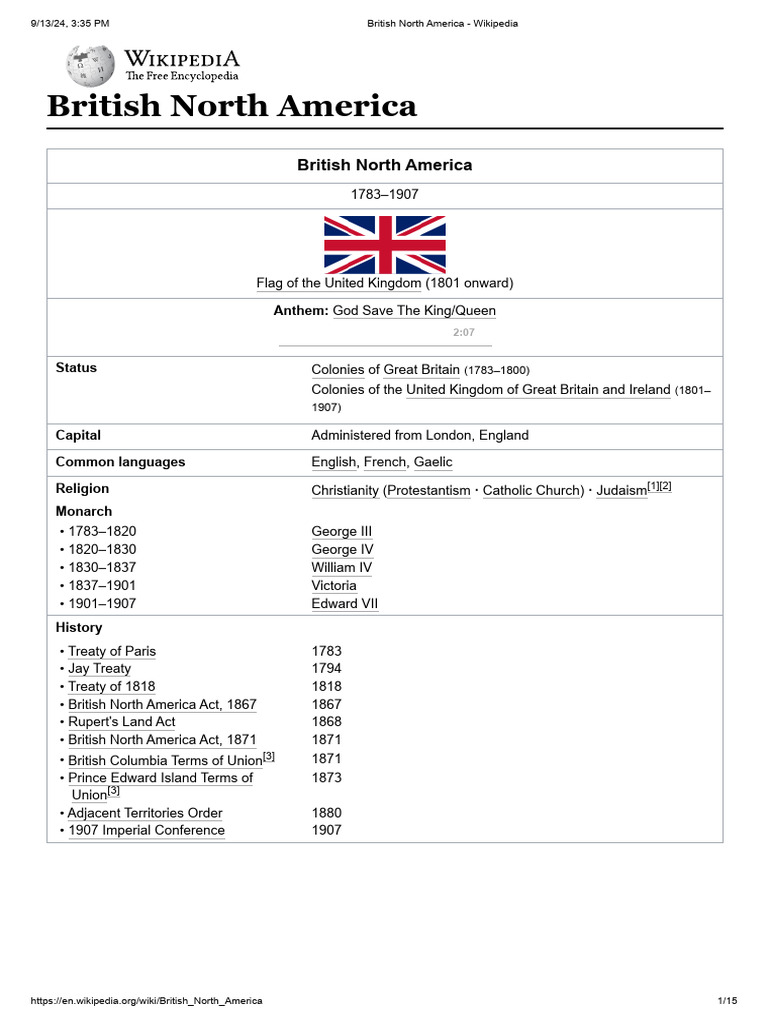 British North America - Wikipedia | PDF