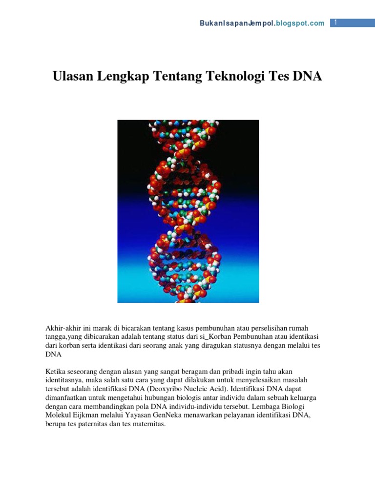 Ulasan Lengkap Tentang Teknologi Tes DNA  PDF