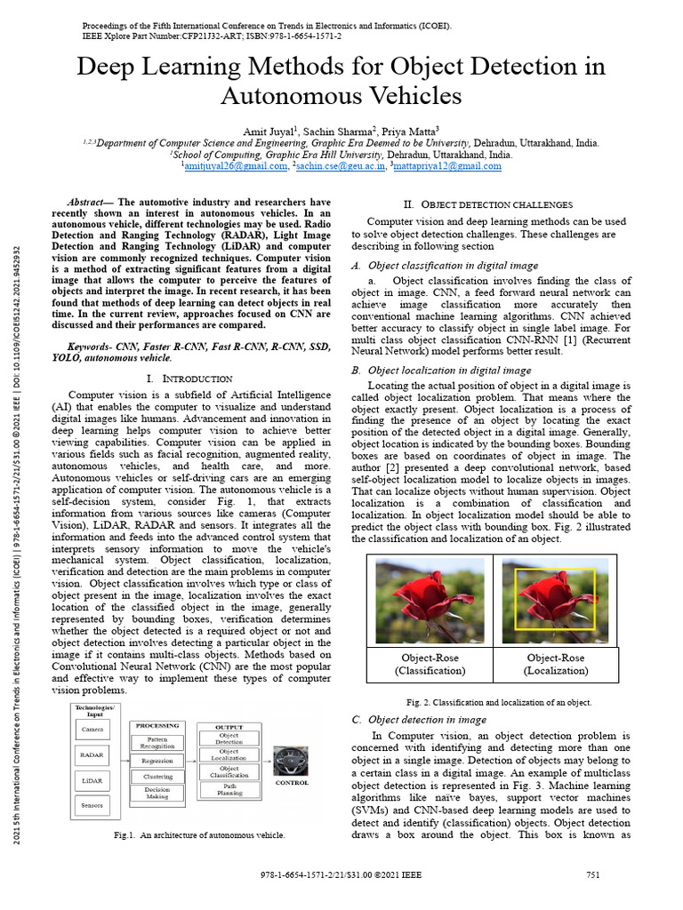 5 Deep Learning Methods for Object Detection in Autonomous Vehicles | PDF