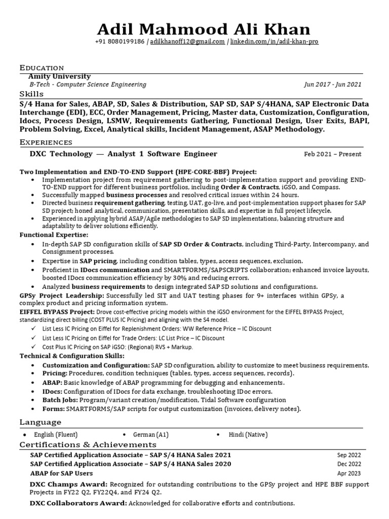 Adil Khan Sap-Sd Resume | PDF