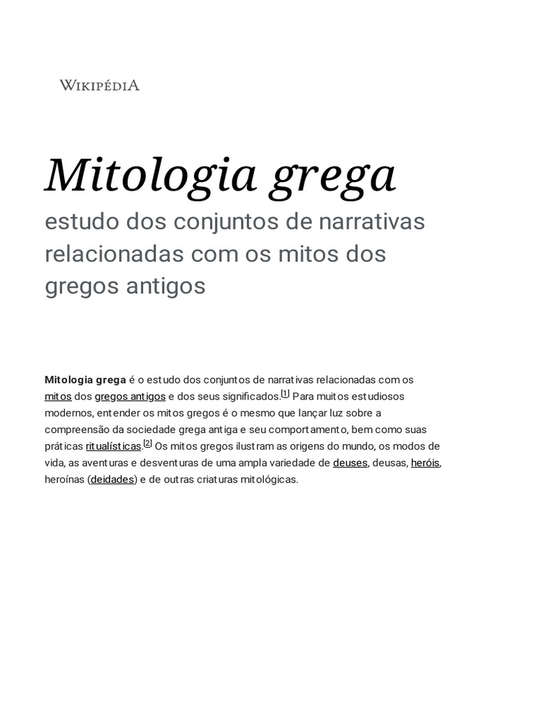 Mitologia Grega - Wikipédia, A Enciclopédia Livre | PDF