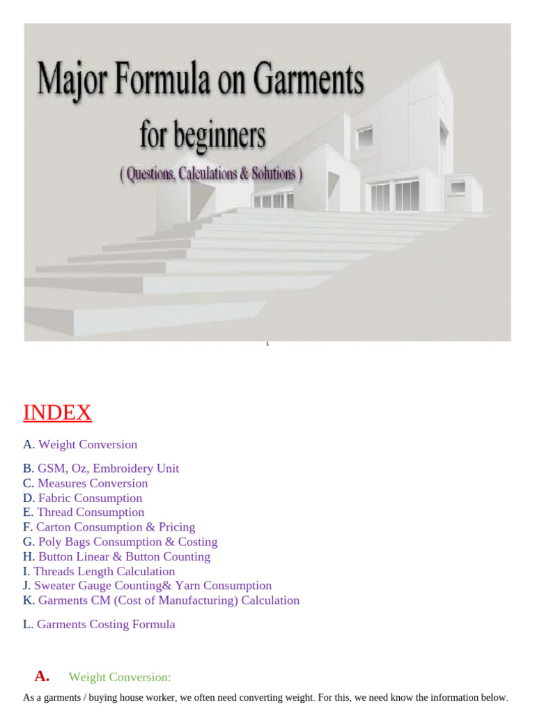 Major Formulas On Garments For Beginners | PDF