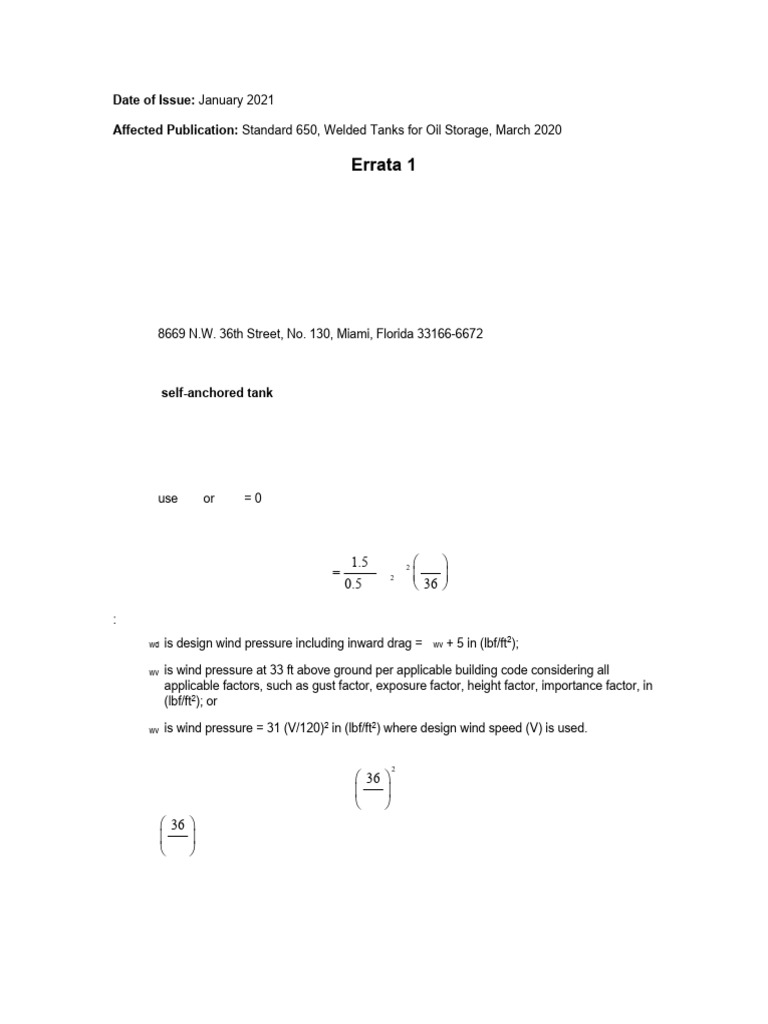 Errata for API 650 13th Edition | PDF