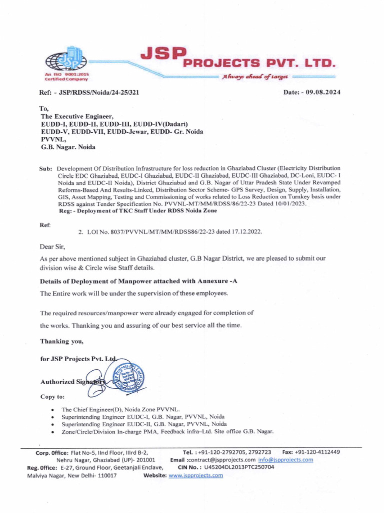Letter No-321 - Deployment of Manpower Under RDSS Noida | PDF