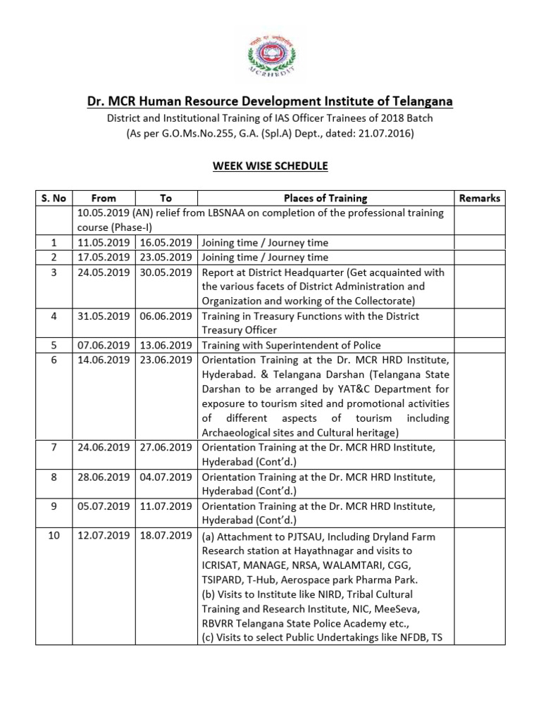 IAS Officer Training Schedule 2018 Batch | PDF | Business