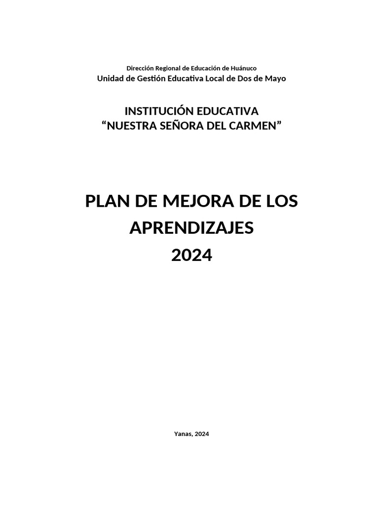 Plan de Mejora de Aprendizajes 2024 | PDF | Evaluación | Enseñando