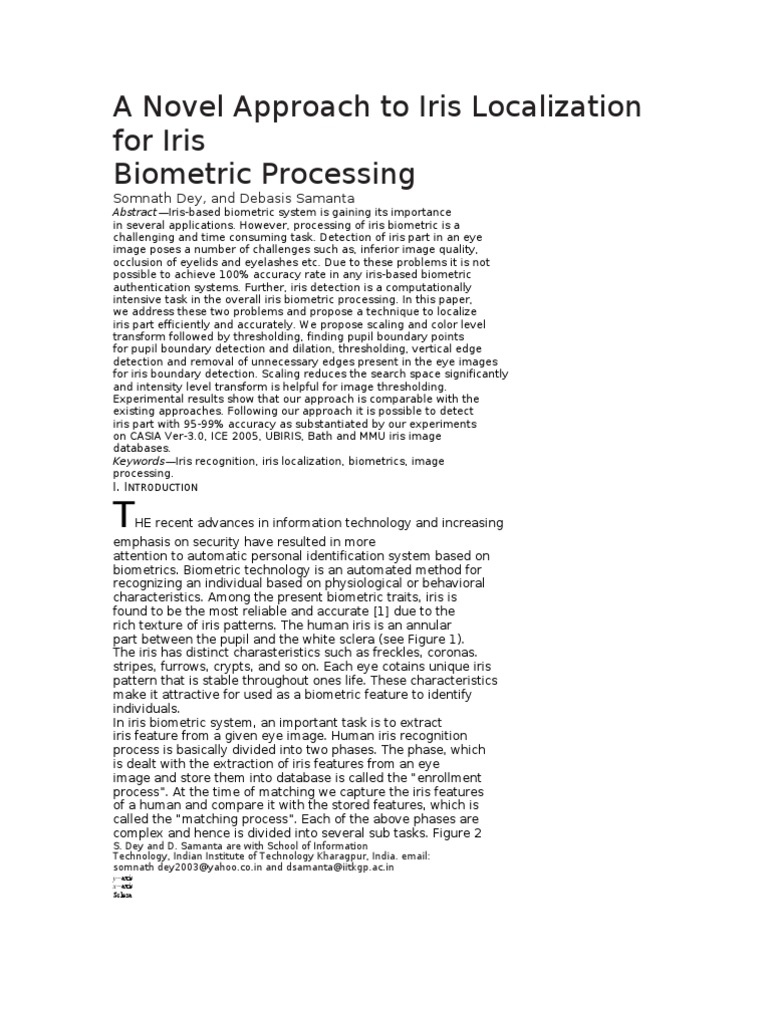 Efficient Iris Localization Technique | PDF | Biometrics | Image ...