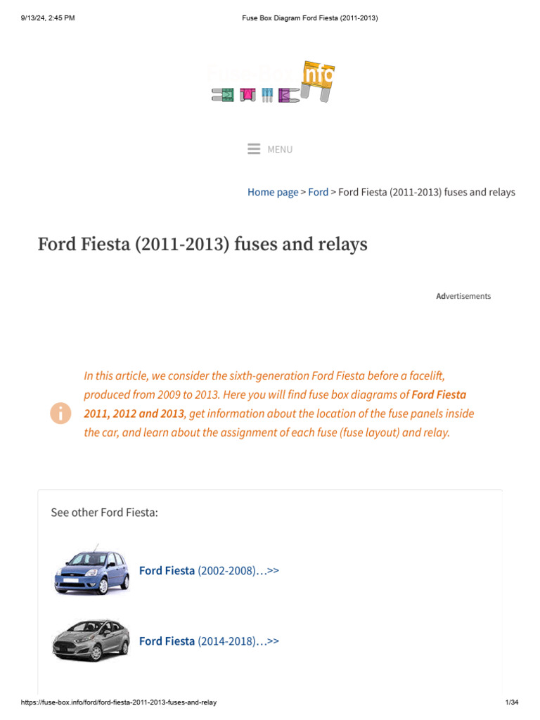 Fuse Box Diagram Ford Fiesta (2011-2013) | PDF