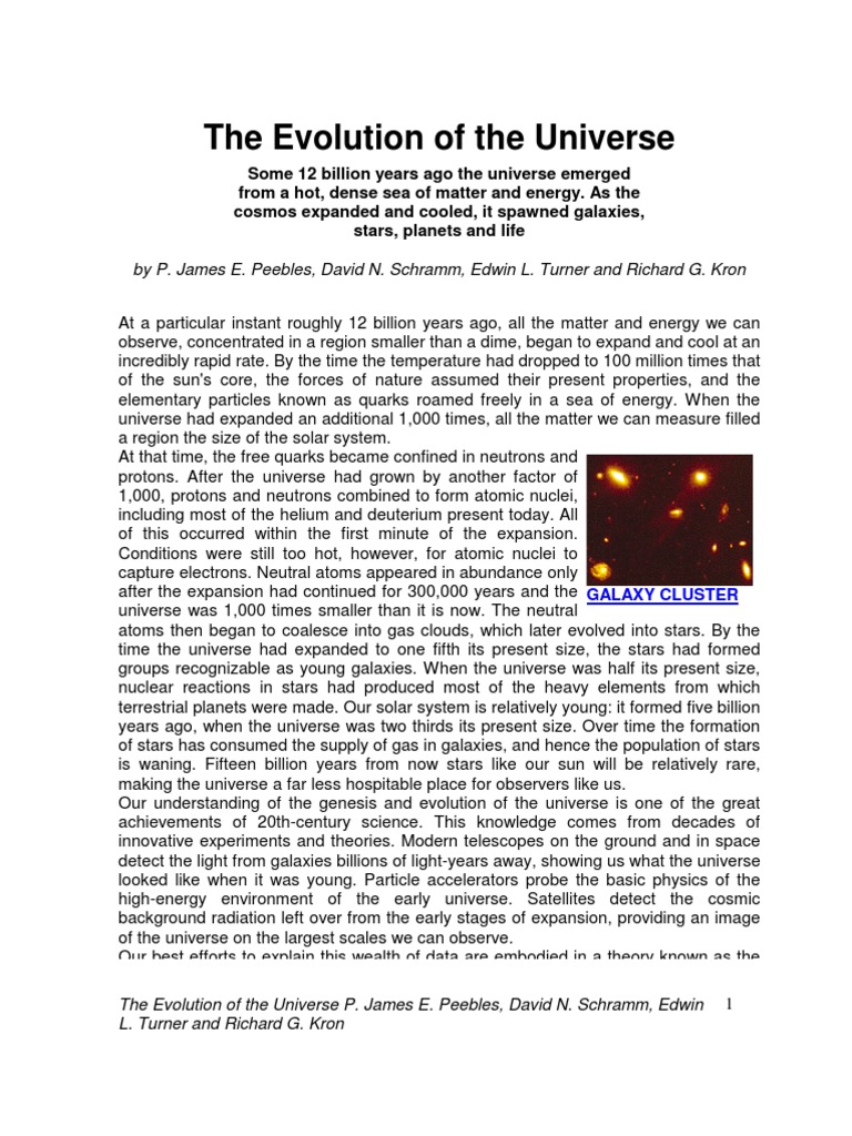 Evolution Of The Universe Pdf Big Bang Universe
