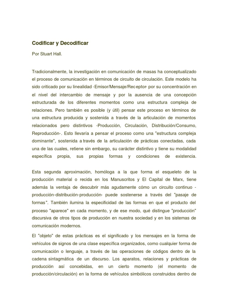 Codificar y Decodificar Stuart Hall | PDF | Ciencias sociales | Arte