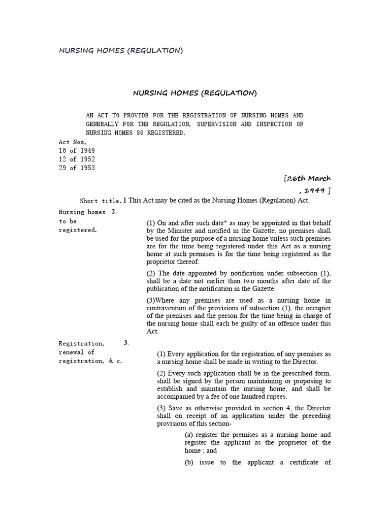 Nursing Homes (Regulation) | PDF
