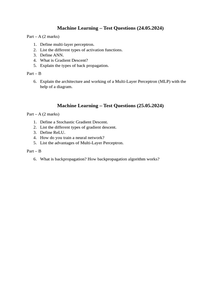 Machine Learning - Test Ques | PDF