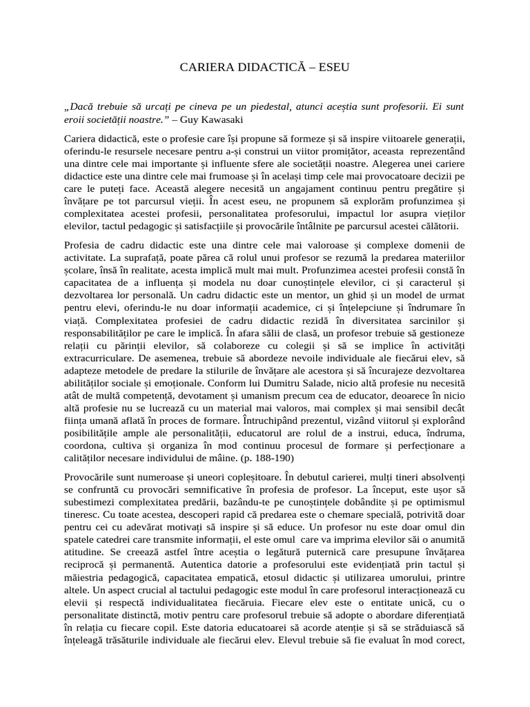 CARIERA DIDACTIC Eseu PDF