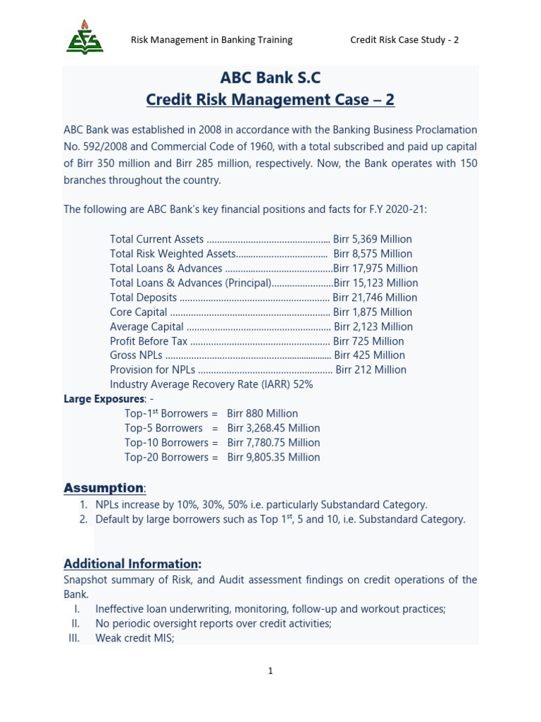 ABC Bank Credit Risk Case 2 | PDF