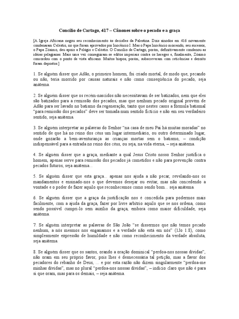 Concílio de Cartago PDF Batismo Pecado