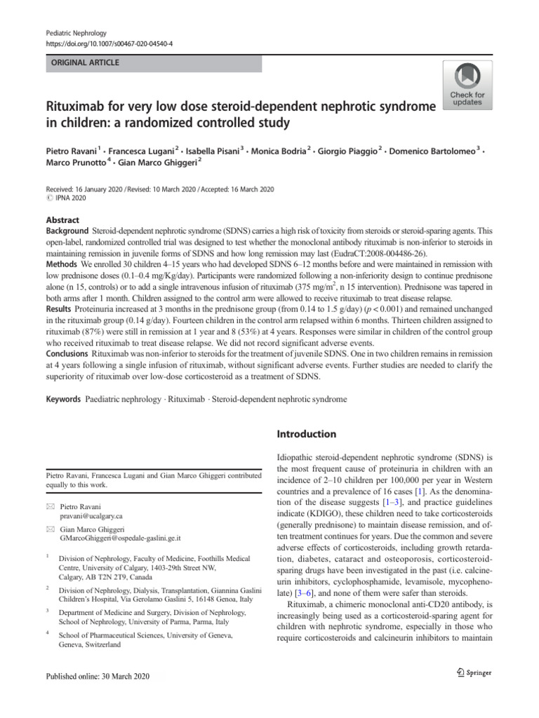 Rituximab For Very Low Dose Steroid-Dependent Nephrotic Syndrome in ...