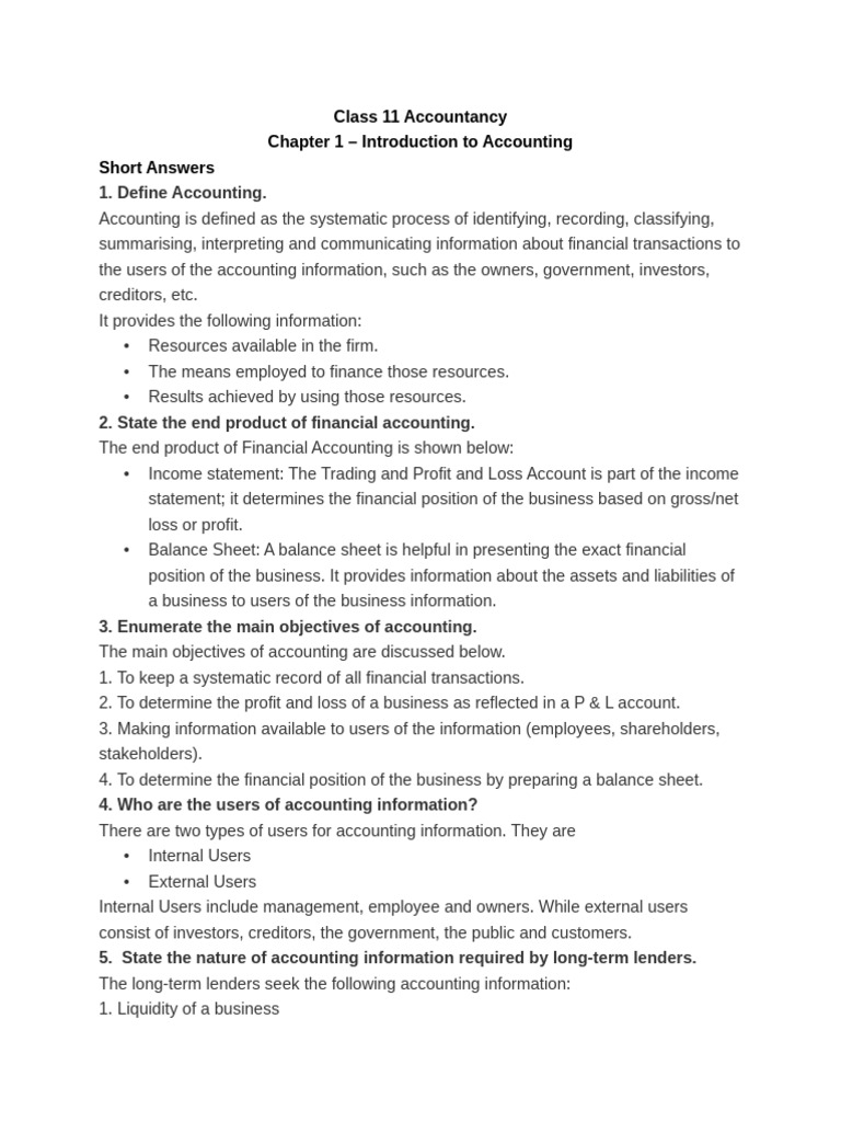 Class 11 Accountancy - Q & A | PDF