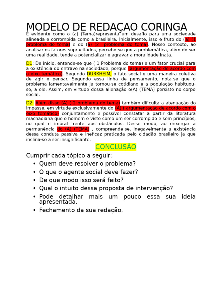 MODELO DE REDAÇAO CORINGA | PDF