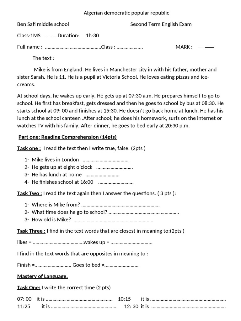 1 M S Second Term Exam | PDF