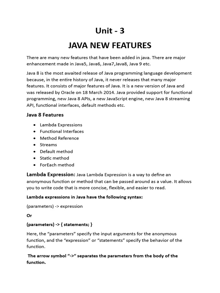 Java new features unit 3 pdf